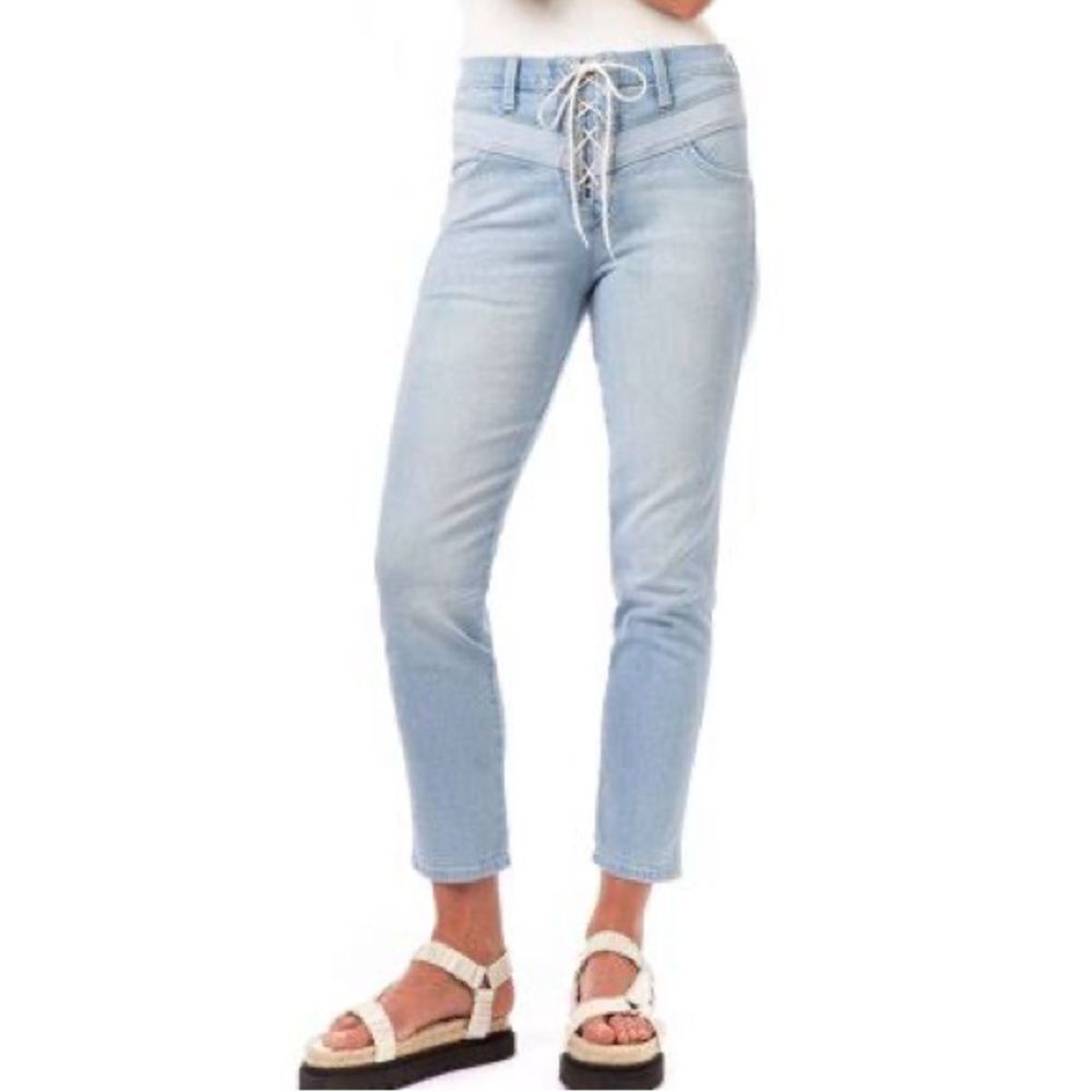 Jordache vintage Crystal Lace Up Coming & Going Light Wash Cropped Denim Jeans